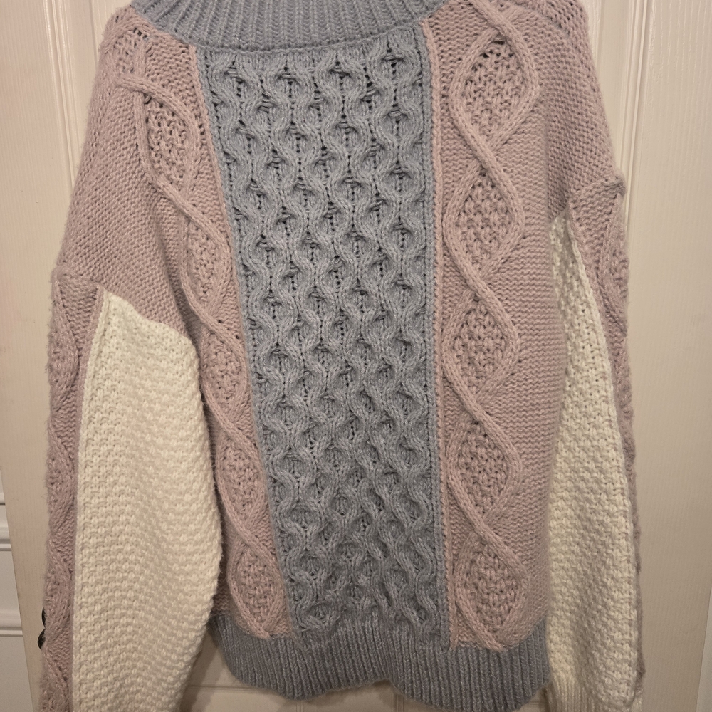 Altar'd State Textured Knit Sweater - Soft Pink, Light Gray, and Cream - Picture 2 of 4